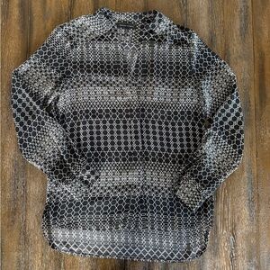 Banana Republic Women’s Black and Cream Geometric Long Sleeve Top Blouse Size S